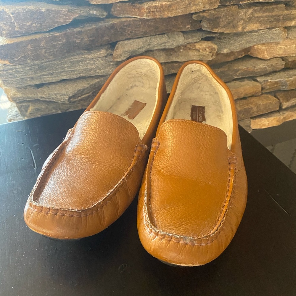 Rockport Bayview TRUtech Tan Leather Slip-On Loafers Women’s Size 10 Faux Fur